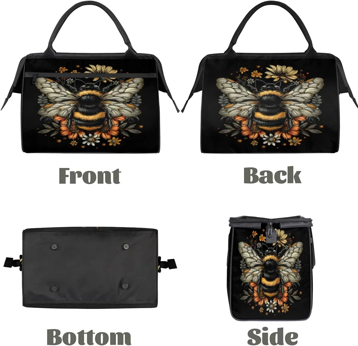 Bee Flowers Daisy Sunflower Travel Duffle Bag, Waterproof Duffel Bag Weekender Overnight Carry On Bag Lightweight Sport Gym Bag for Men Women