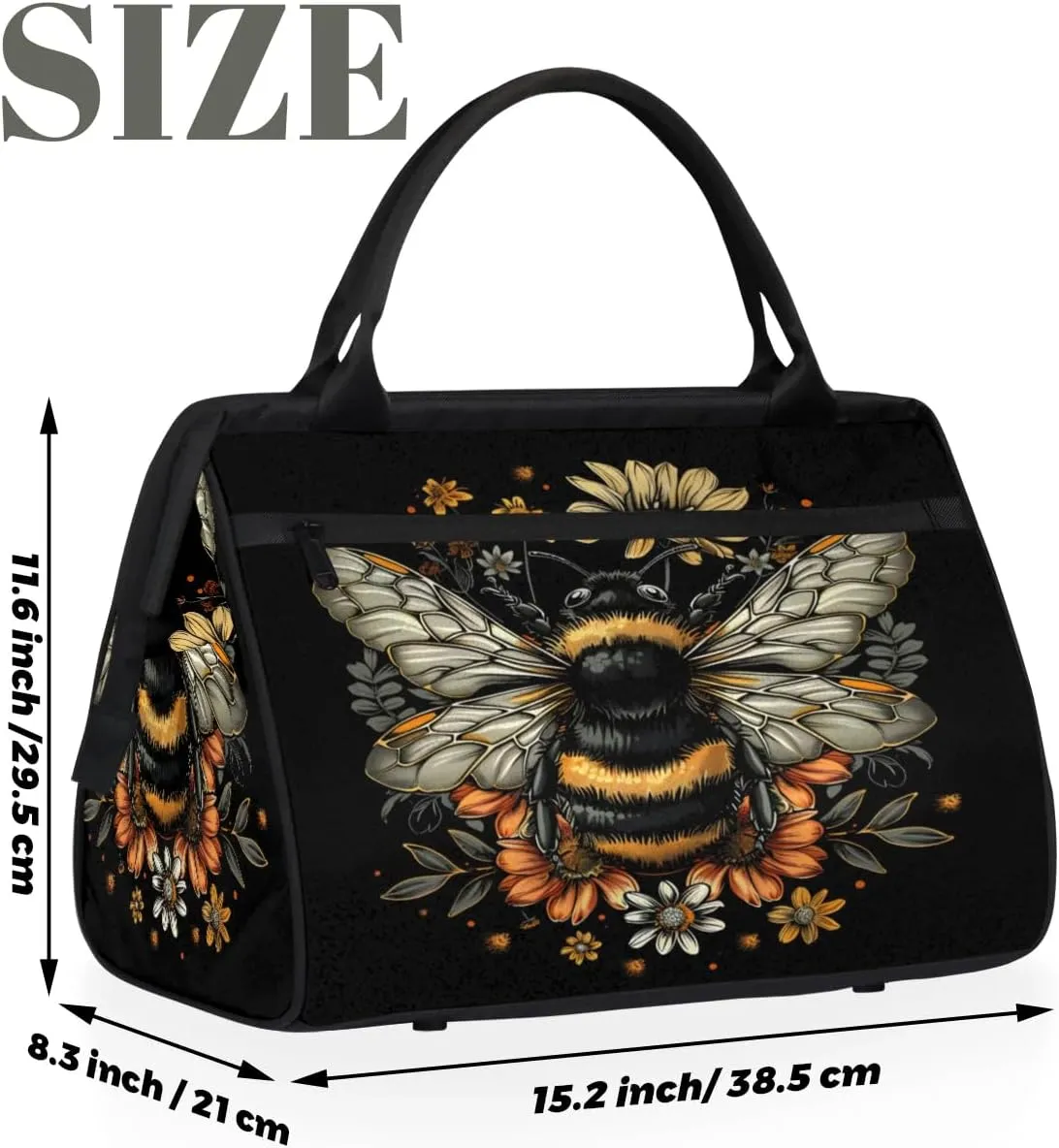 Bee Flowers Daisy Sunflower Travel Duffle Bag, Waterproof Duffel Bag Weekender Overnight Carry On Bag Lightweight Sport Gym Bag for Men Women