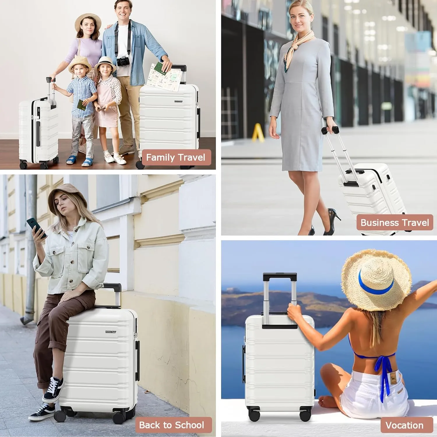 BEOW 3 Piece Luggage Sets With Spinner Wheels TSA Lock Expandable Durable Polycarbonate Hardside Lightweight Suitcase For Men Women Zipper Travel Luggage Set 3 Pcs 20/24/28Inch Beige
