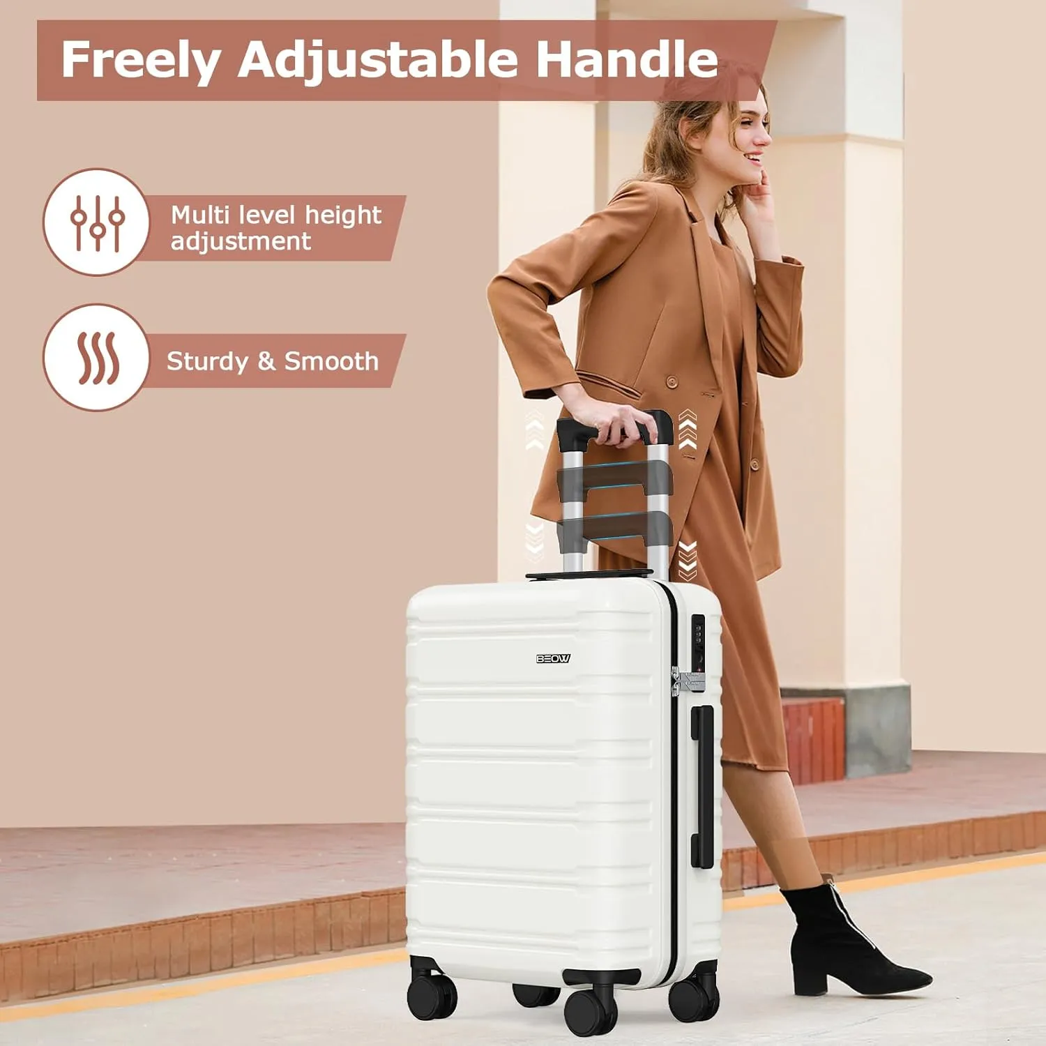 BEOW 3 Piece Luggage Sets With Spinner Wheels TSA Lock Expandable Durable Polycarbonate Hardside Lightweight Suitcase For Men Women Zipper Travel Luggage Set 3 Pcs 20/24/28Inch Beige