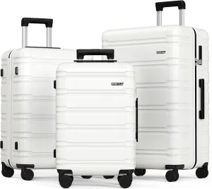 BEOW 3 Piece Luggage Sets With Spinner Wheels TSA Lock Expandable Durable Polycarbonate Hardside Lightweight Suitcase For Men Women Zipper Travel Luggage Set 3 Pcs 20/24/28Inch Beige