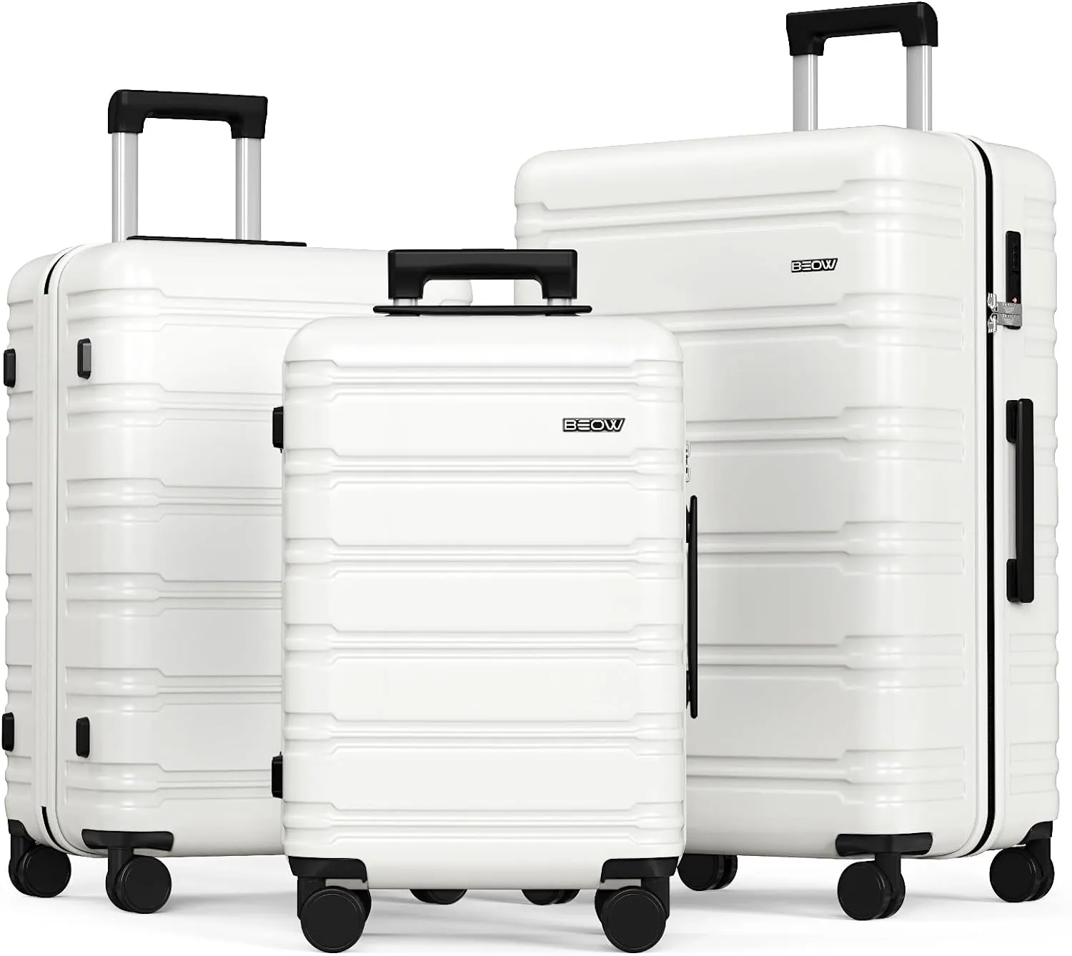 BEOW 3 Piece Luggage Sets With Spinner Wheels TSA Lock Expandable Durable Polycarbonate Hardside Lightweight Suitcase For Men Women Zipper Travel Luggage Set 3 Pcs 20/24/28Inch Beige