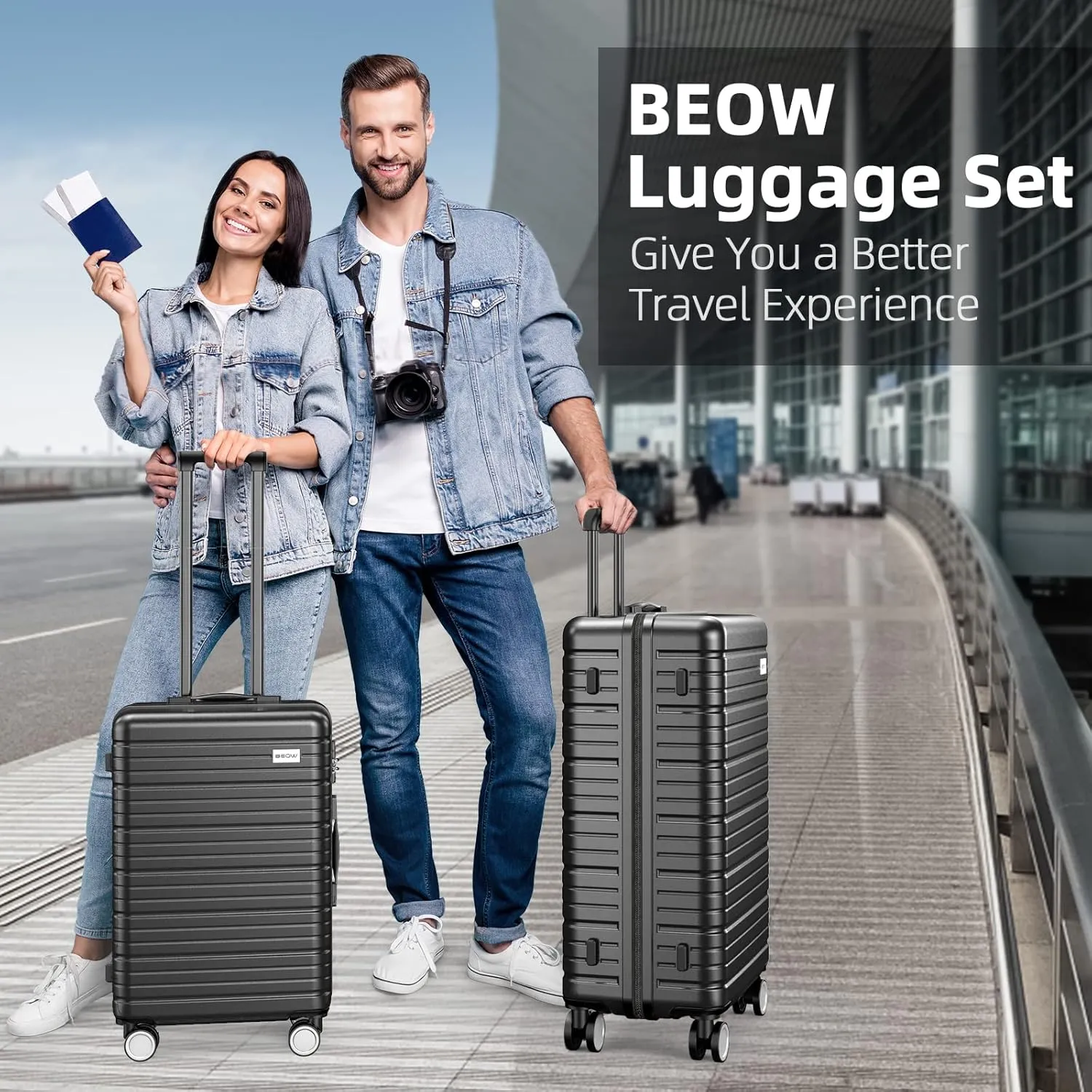 BEOW Luggage Sets 3 Piece Expandable Hard Sided Suitcase Sets 3 Pcs With Durable Spinner Wheels Lightweight Zipper Luggage With Tsa Lock Luggage Sets For Women Men Gray 20/24/28 Inch