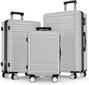 BEOW Luggage Sets 3 Piece Expandable Hard Sided Suitcase Sets 3 Pcs With Durable Spinner Wheels Lightweight Zipper Luggage With Tsa Lock Luggage Sets For Women Men Silver 20/24/28 Inch