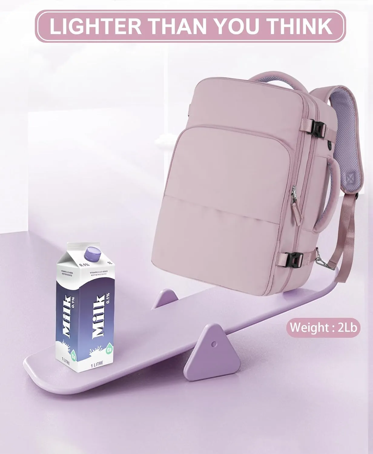 Beraliy Travel Backpack, Carry On Backpack For Airlines, Personal Item Bag for Women Men,Hiking Backpack, Laptop backpack, Business Work Gym Weekender Daypack Bag, Light purple