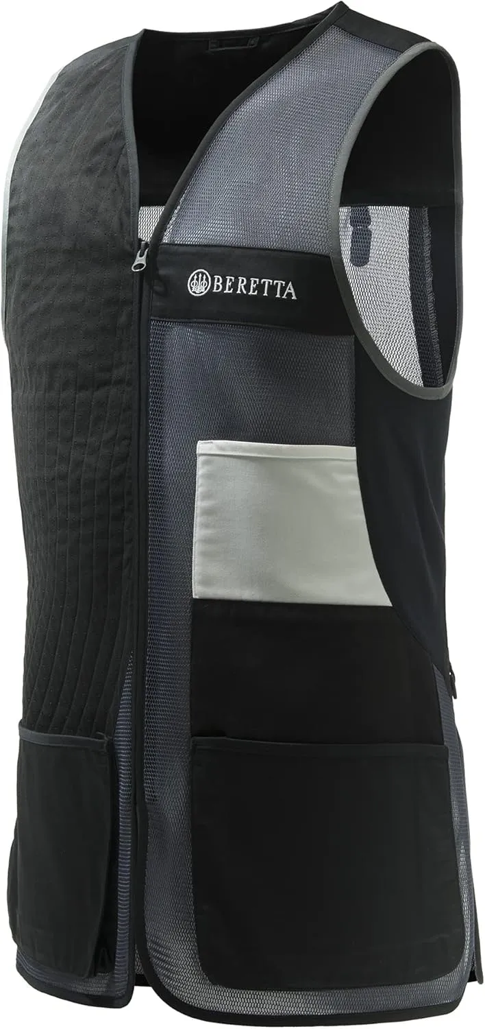 Beretta Men's Uniform Pro 20.20 Breathable Slim Fit Microsuede Patch Front Zip Competition Clay Shooting Mesh Vest w/ Pockets