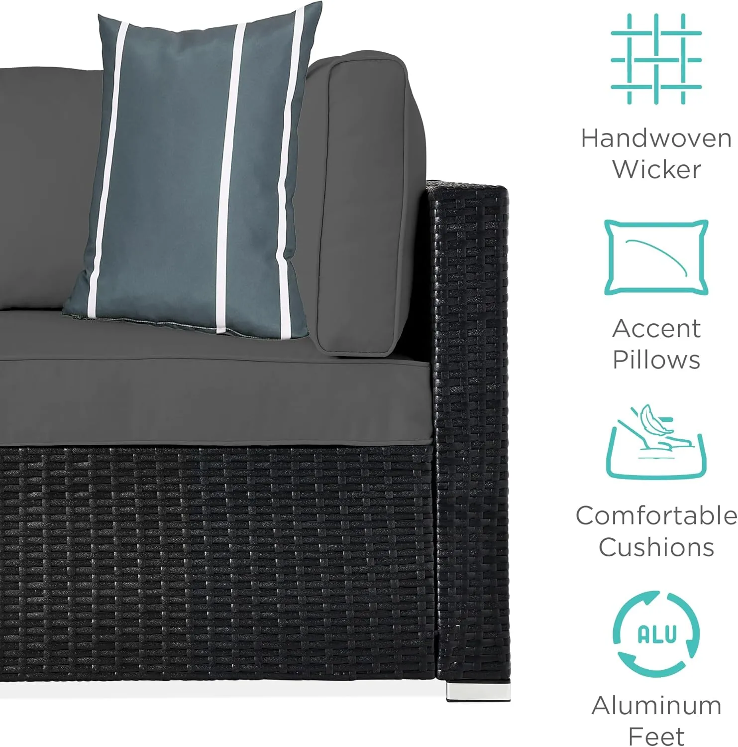 Best Choice Products 7-Piece Modular Outdoor Sectional Wicker Patio Conversation Set w/ 2 Pillows, Coffee Table, Cover Included - Black/Gray