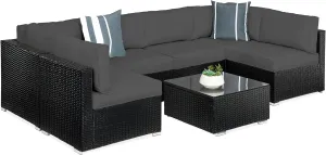 Best Choice Products 7-Piece Modular Outdoor Sectional Wicker Patio Conversation Set w/ 2 Pillows, Coffee Table, Cover Included - Black/Gray