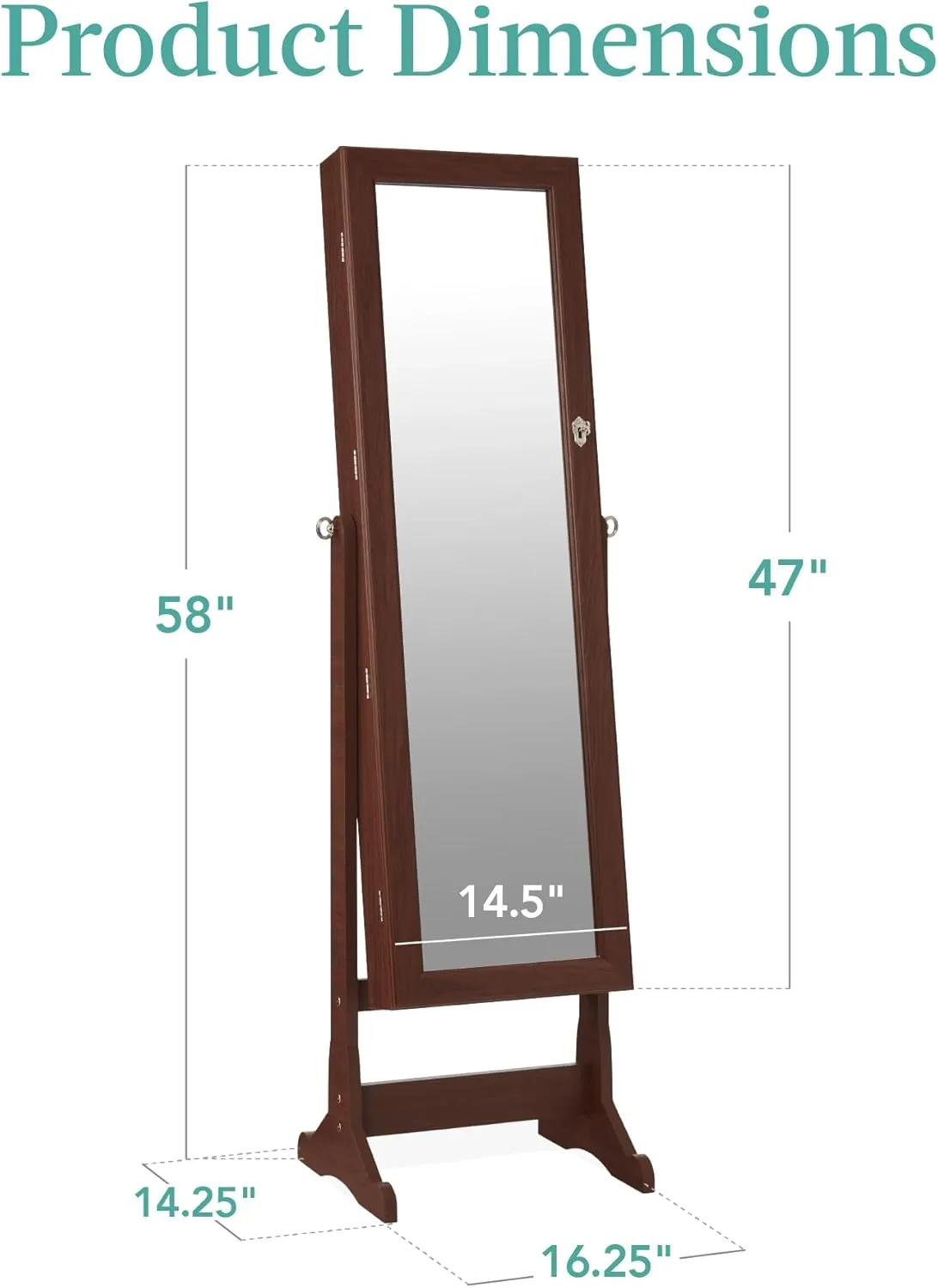 Best Choice Products Freestanding Jewelry Armoire Cabinet, Full Length Standing Mirror, Lockable Makeup Storage Organizer, w/Velvet Lining, 3 Angles, Lock, Accessory Pouch, 5 Shelves - Walnut