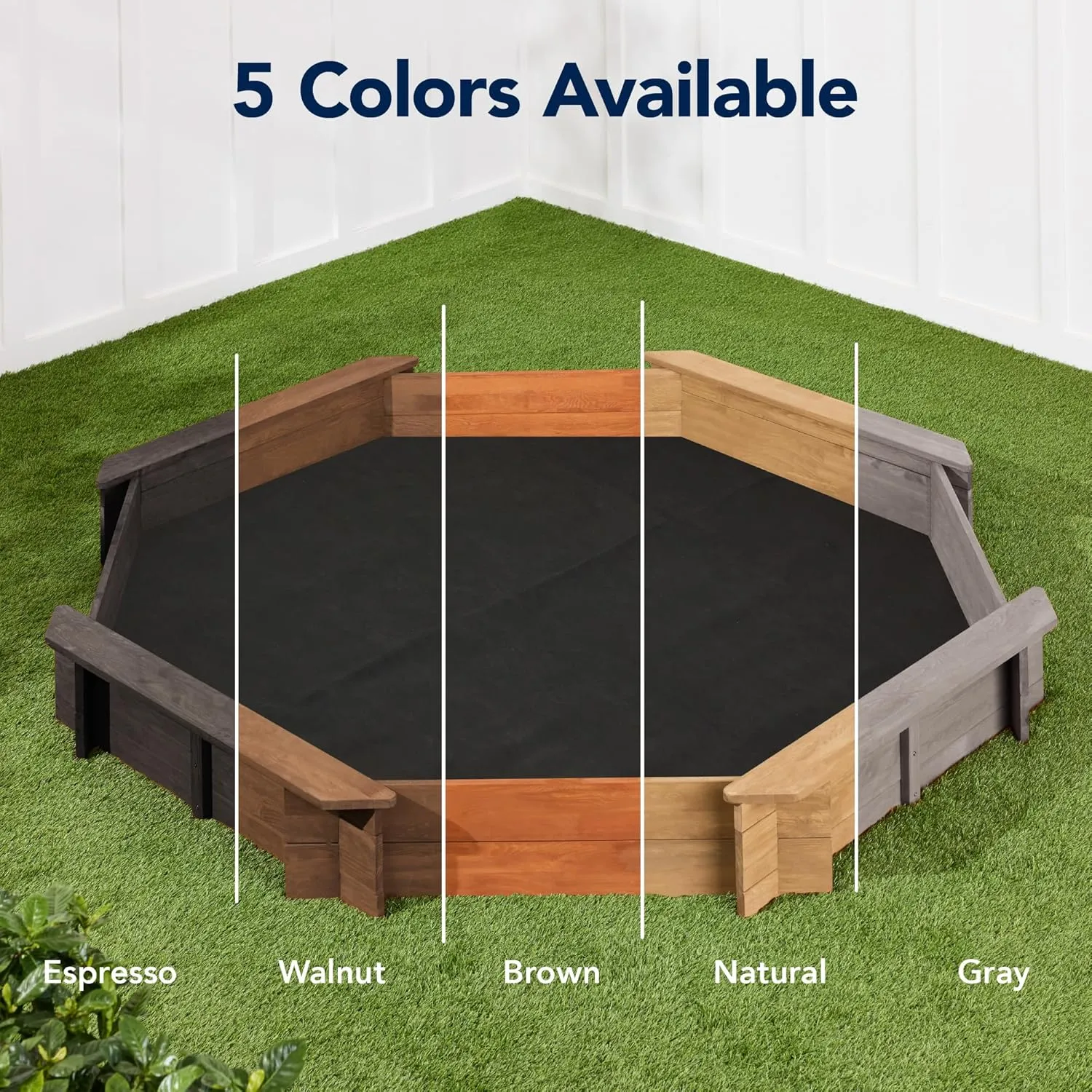 Best Choice Products Kid's Large Octagonal Wooden Outdoor Sandbox with Cover w/ 4 Reinforced Benches, 8 Seats, XL Sandpit, Bottom Liner - Walnut