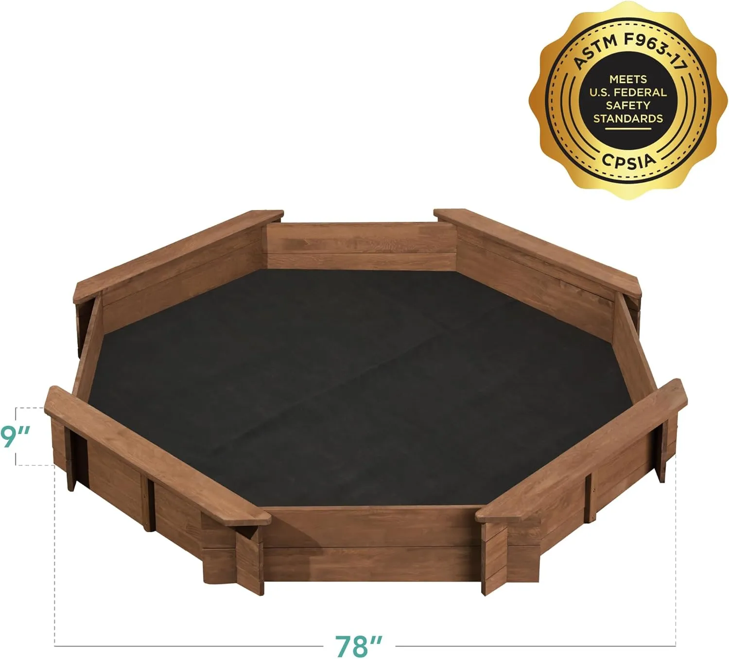 Best Choice Products Kid's Large Octagonal Wooden Outdoor Sandbox with Cover w/ 4 Reinforced Benches, 8 Seats, XL Sandpit, Bottom Liner - Walnut