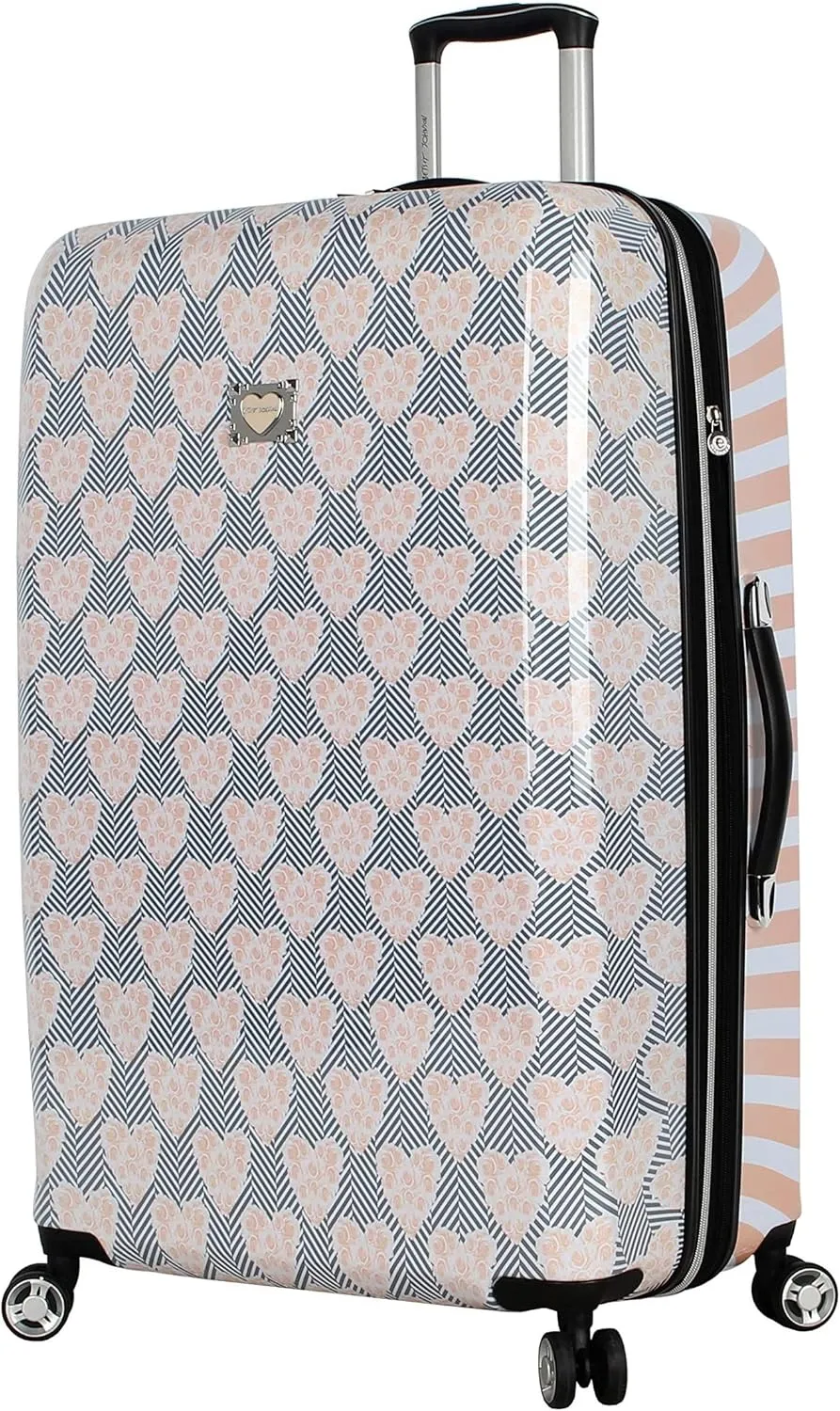 Betsey Johnson 30 Inch Checked Luggage Collection - Expandable Scratch Resistant (ABS   PC) Hardside Suitcase - Designer Lightweight Bag with 8-Rolling Spinner Wheels