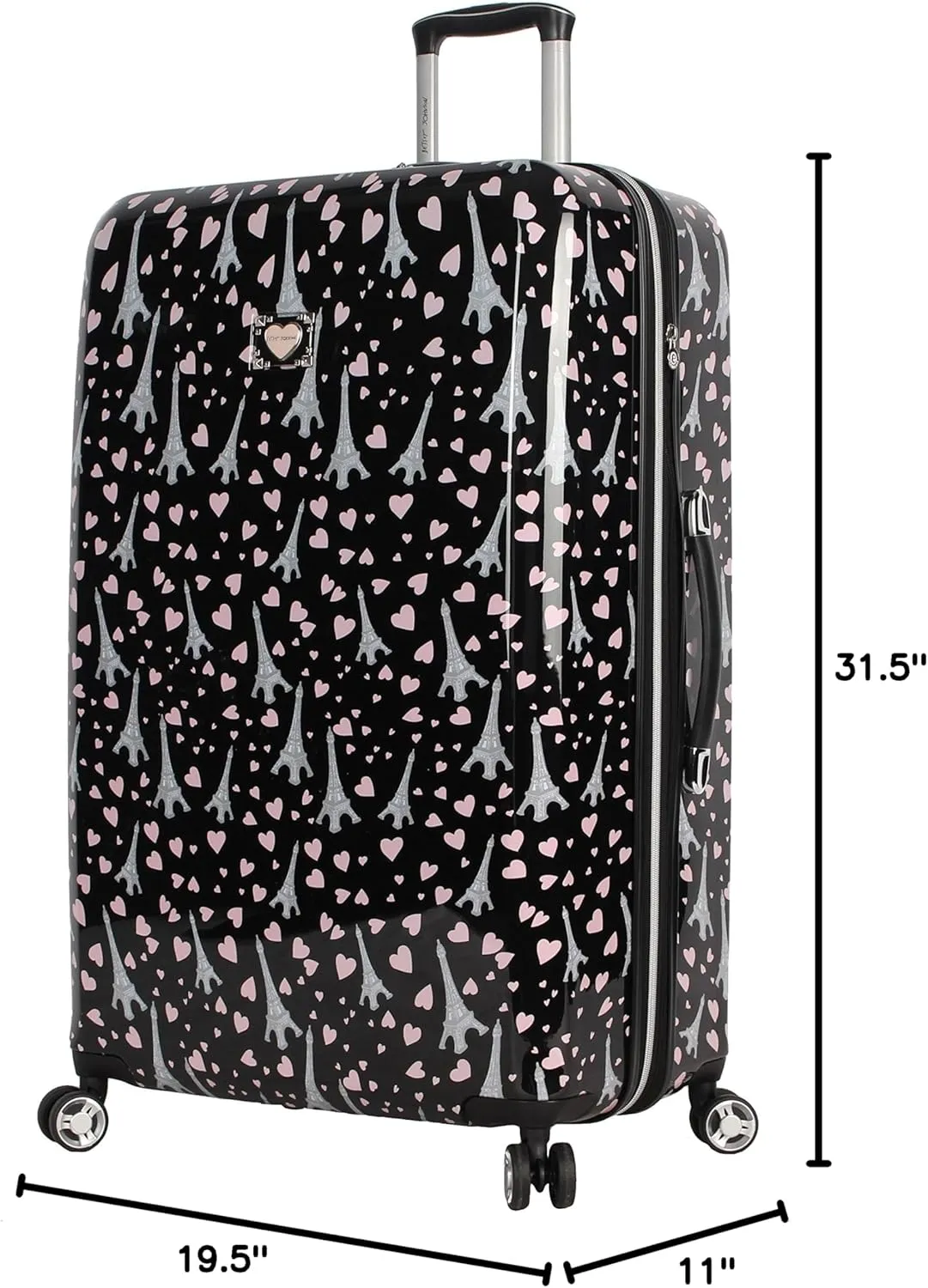 Betsey Johnson 30 Inch Checked Luggage Collection - Expandable Scratch Resistant (ABS   PC) Hardside Suitcase - Designer Lightweight Bag with 8-Rolling Spinner Wheels