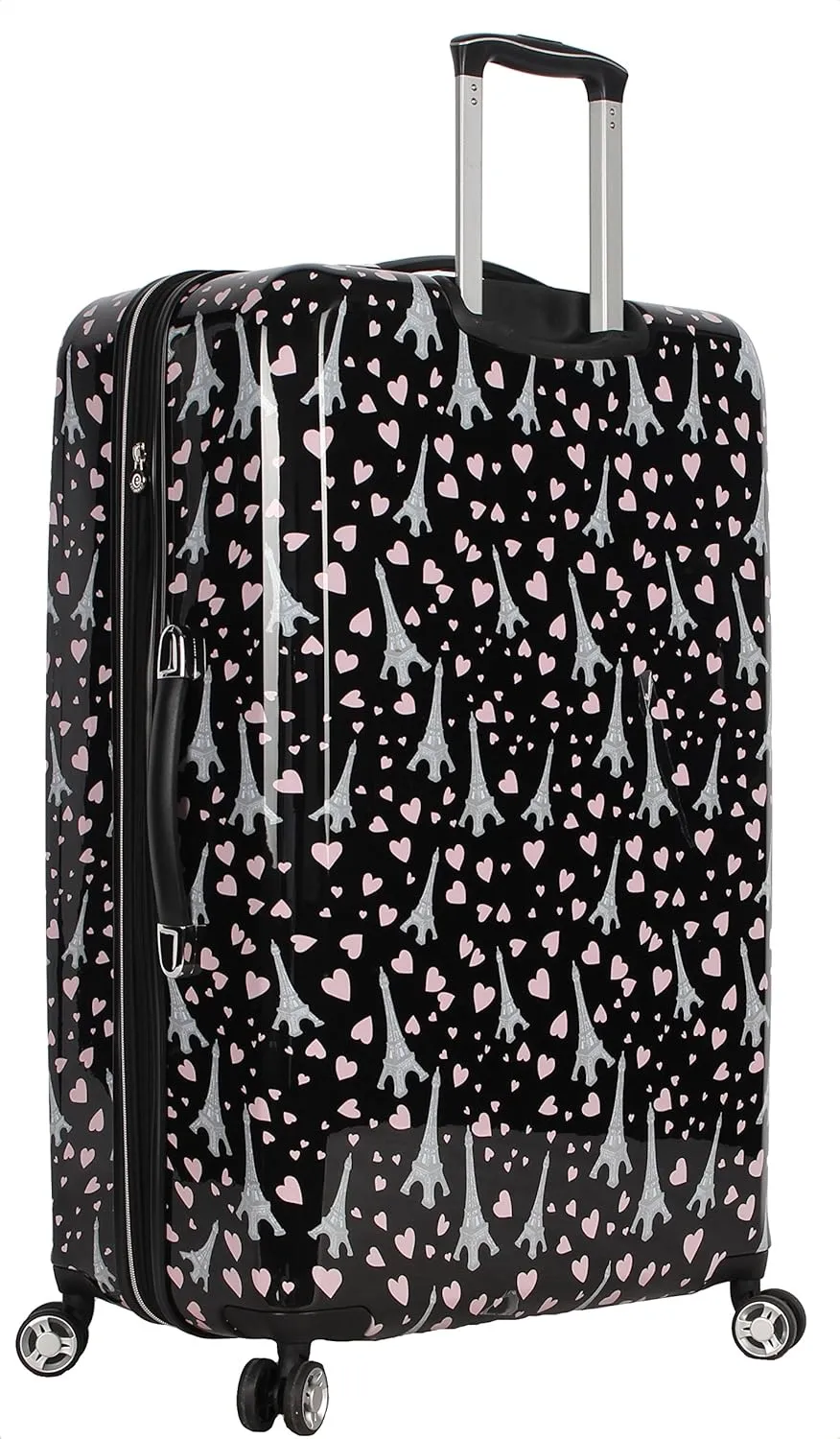 Betsey Johnson 30 Inch Checked Luggage Collection - Expandable Scratch Resistant (ABS   PC) Hardside Suitcase - Designer Lightweight Bag with 8-Rolling Spinner Wheels