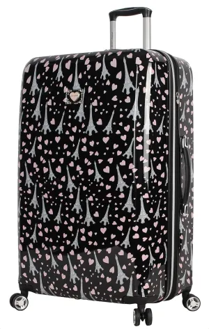 Betsey Johnson 30 Inch Checked Luggage Collection - Expandable Scratch Resistant (ABS   PC) Hardside Suitcase - Designer Lightweight Bag with 8-Rolling Spinner Wheels