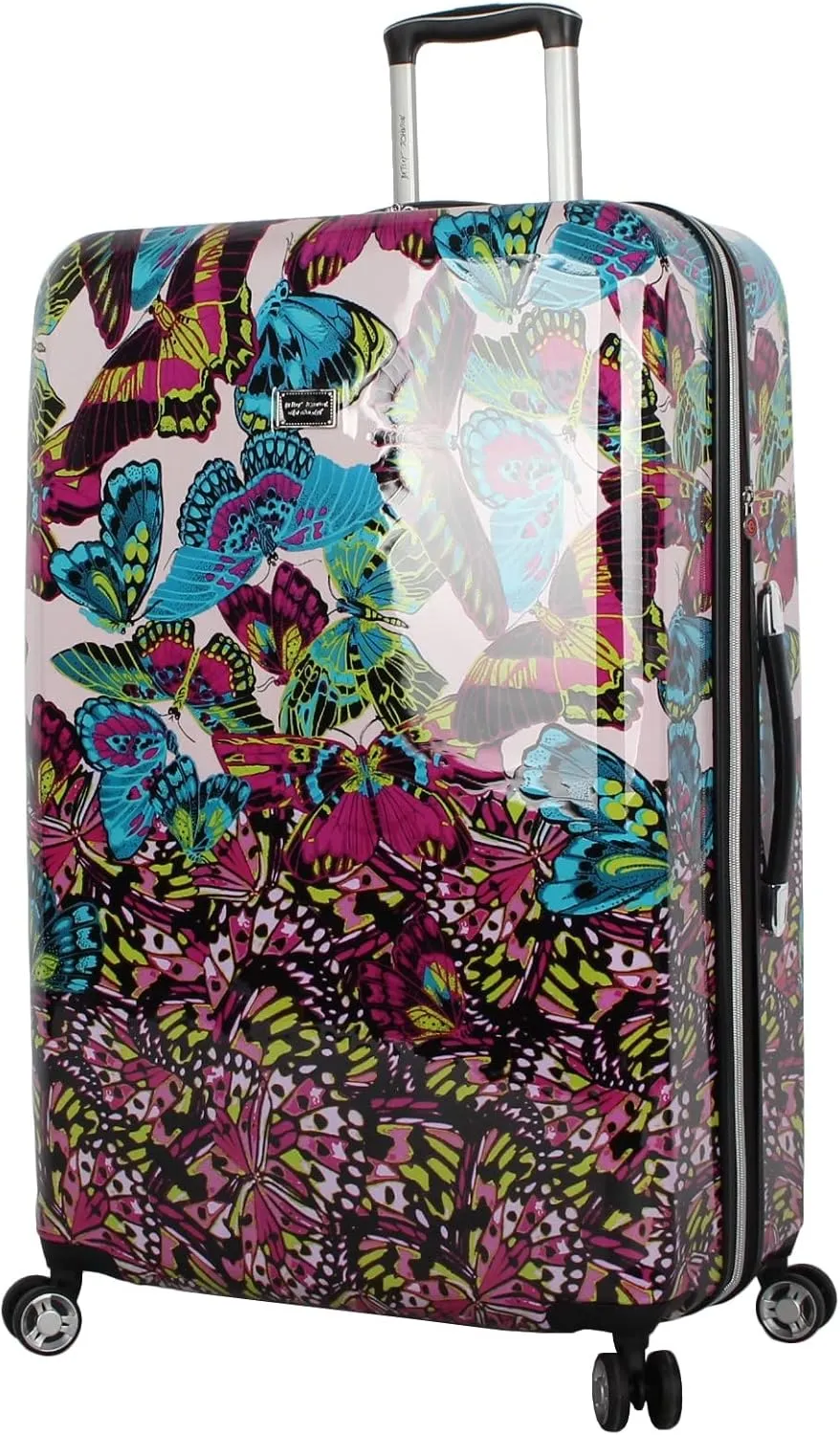 Betsey Johnson 30 Inch Checked Luggage Collection - Expandable Scratch Resistant (ABS   PC) Hardside Suitcase - Designer Lightweight Bag with 8-Rolling Spinner Wheels