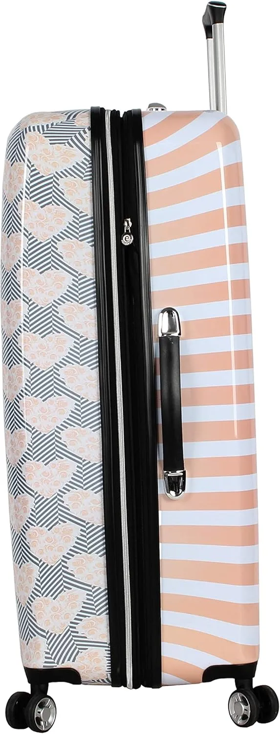 Betsey Johnson 30 Inch Checked Luggage Collection - Expandable Scratch Resistant (ABS   PC) Hardside Suitcase - Designer Lightweight Bag with 8-Rolling Spinner Wheels