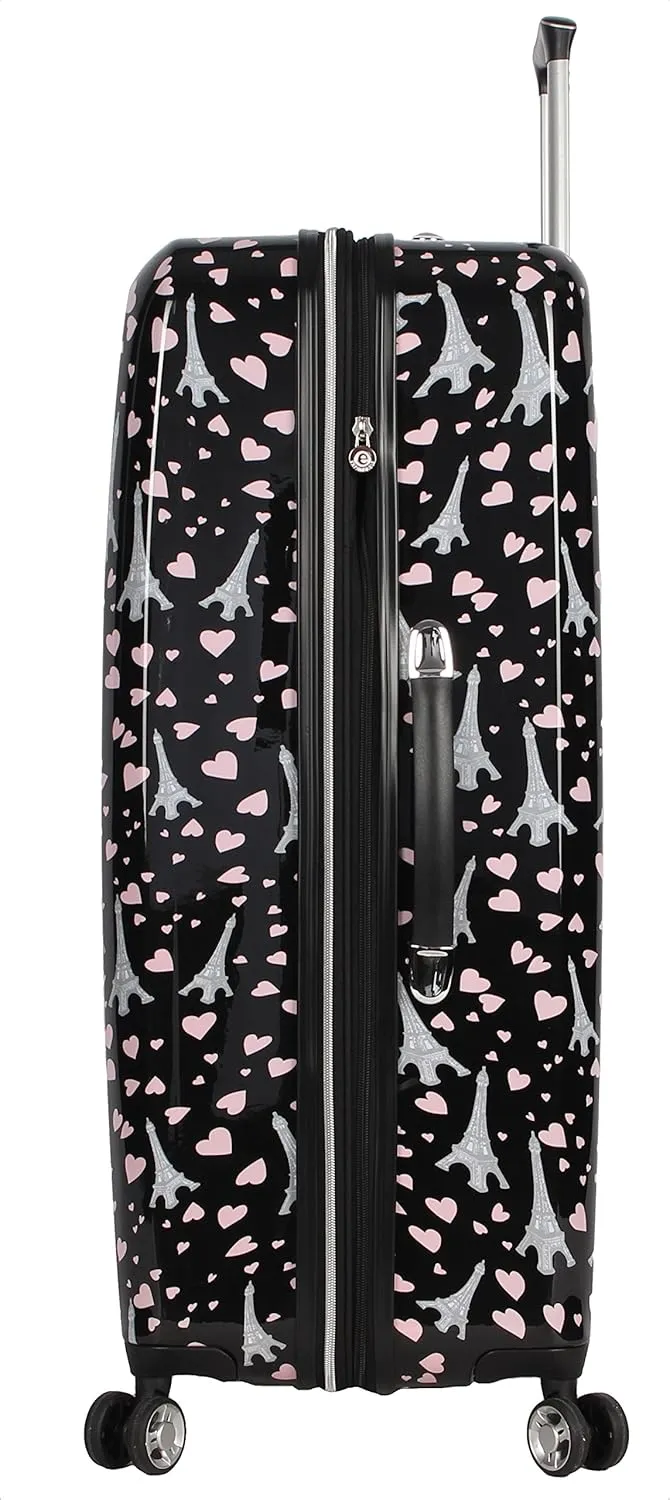 Betsey Johnson 30 Inch Checked Luggage Collection - Expandable Scratch Resistant (ABS   PC) Hardside Suitcase - Designer Lightweight Bag with 8-Rolling Spinner Wheels
