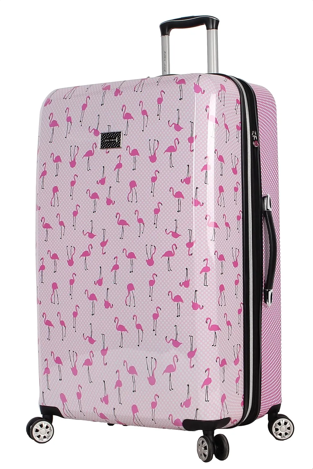 Betsey Johnson 30 Inch Checked Luggage Collection - Expandable Scratch Resistant (ABS   PC) Hardside Suitcase - Designer Lightweight Bag with 8-Rolling Spinner Wheels
