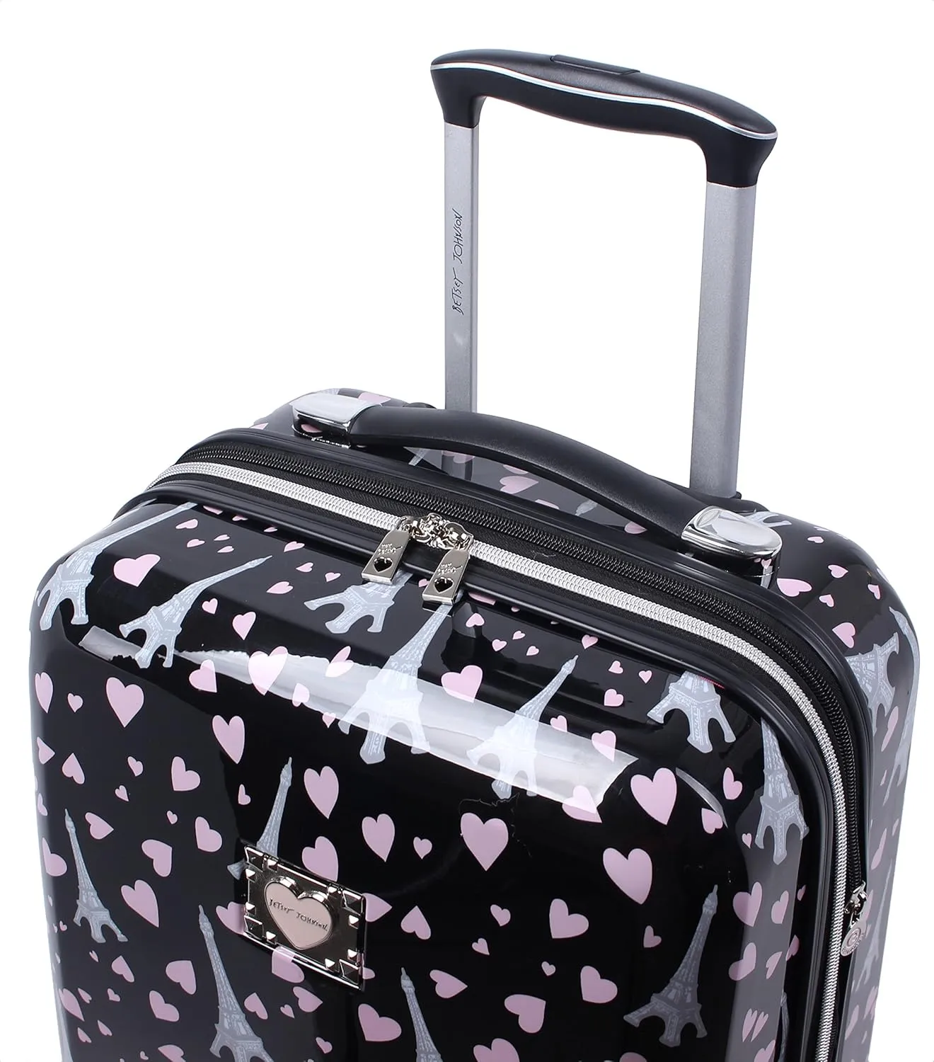 Betsey Johnson 30 Inch Checked Luggage Collection - Expandable Scratch Resistant (ABS   PC) Hardside Suitcase - Designer Lightweight Bag with 8-Rolling Spinner Wheels