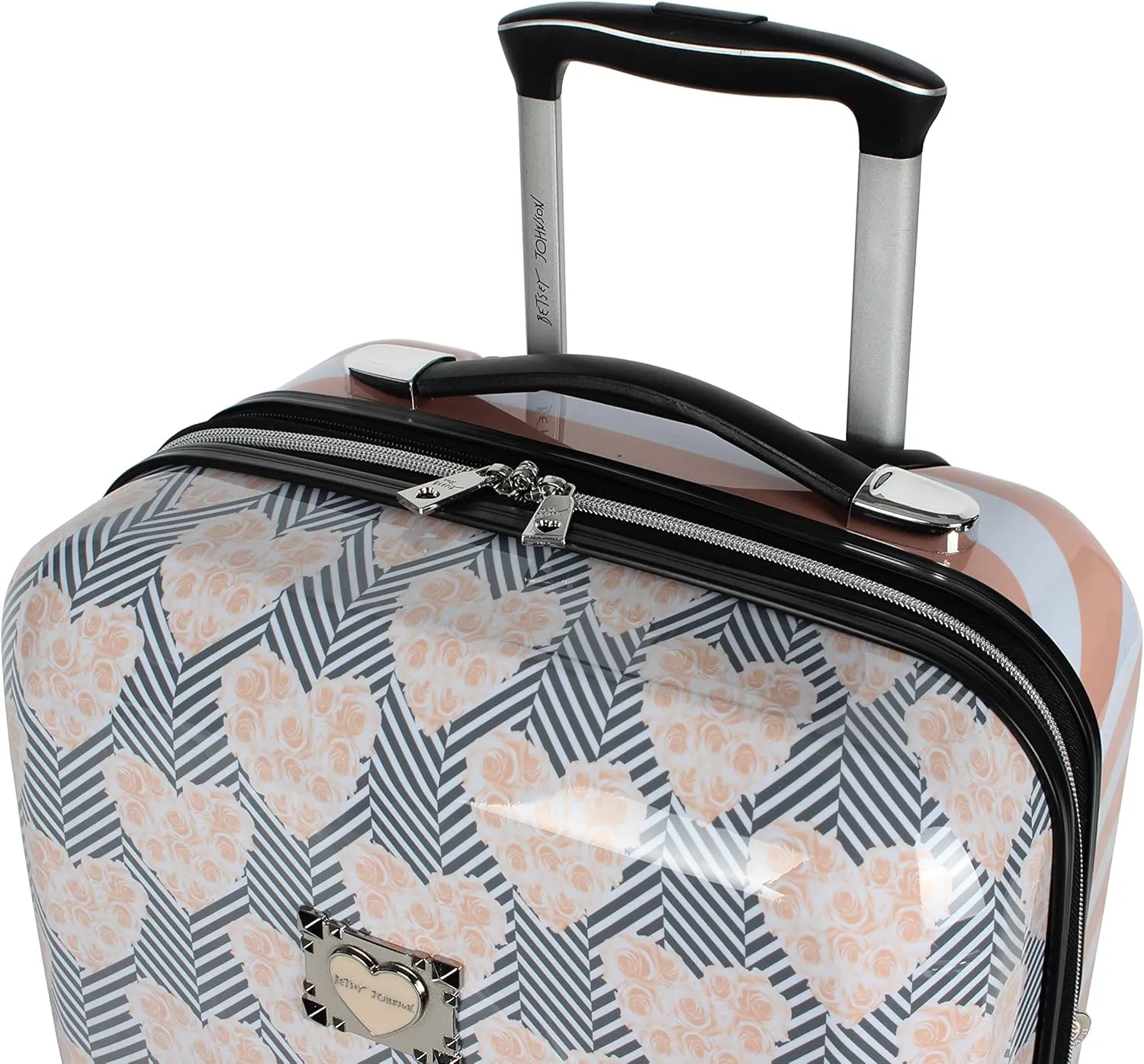 Betsey Johnson 30 Inch Checked Luggage Collection - Expandable Scratch Resistant (ABS   PC) Hardside Suitcase - Designer Lightweight Bag with 8-Rolling Spinner Wheels