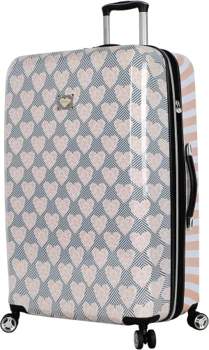 Betsey Johnson 30 Inch Checked Luggage Collection - Expandable Scratch Resistant (ABS   PC) Hardside Suitcase - Designer Lightweight Bag with 8-Rolling Spinner Wheels
