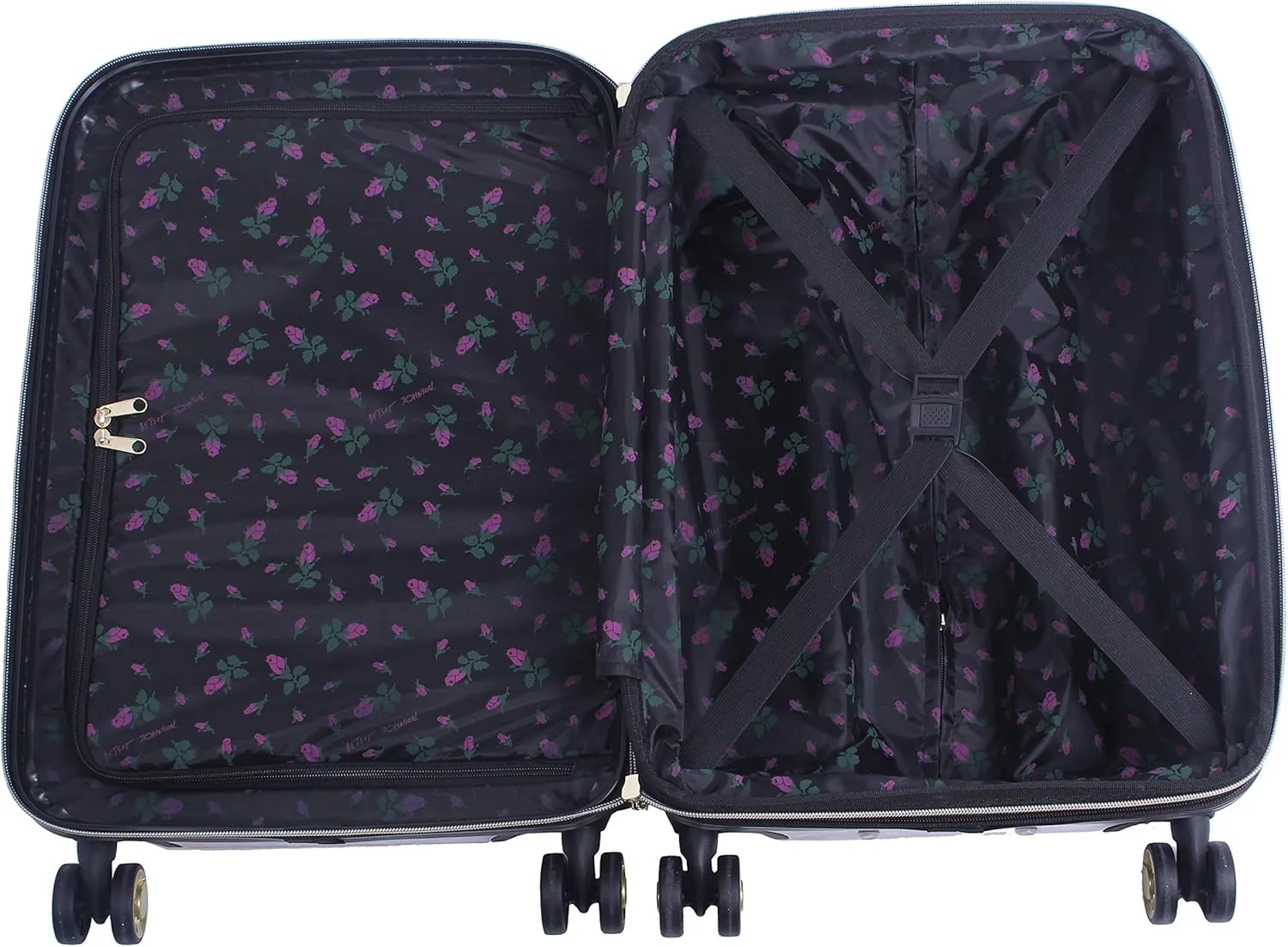 Betsey Johnson Designer Luggage Collection - Expandable 3 Piece Hardside Lightweight Spinner Suitcase Set - Travel Set includes 20-Inch Carry On, 26 inch and 30-Inch Checked Suitcase (Covered Roses)