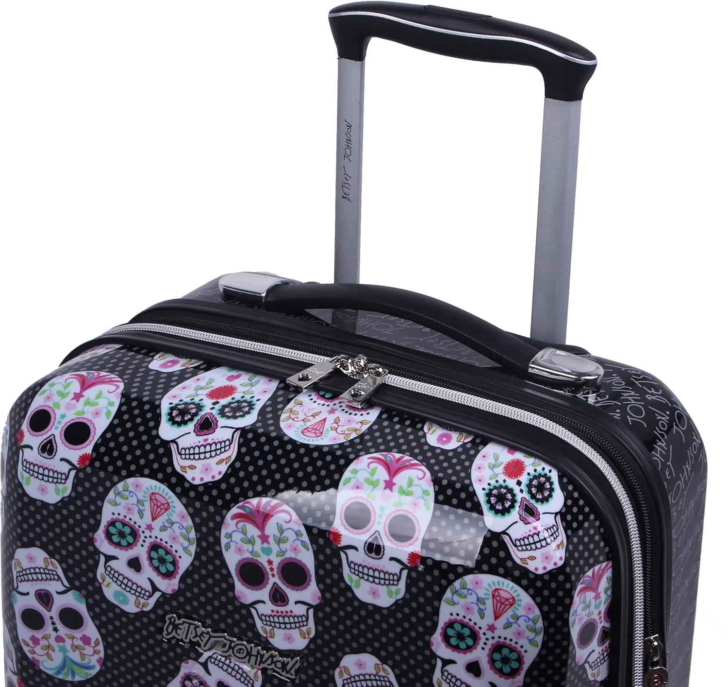 Betsey Johnson Designer Luggage Collection - Expandable 3 Piece Hardside Lightweight Spinner Suitcase Set - Travel Set includes 20-Inch Carry On, 26 inch and 30-Inch Checked Suitcase (Skull Party)