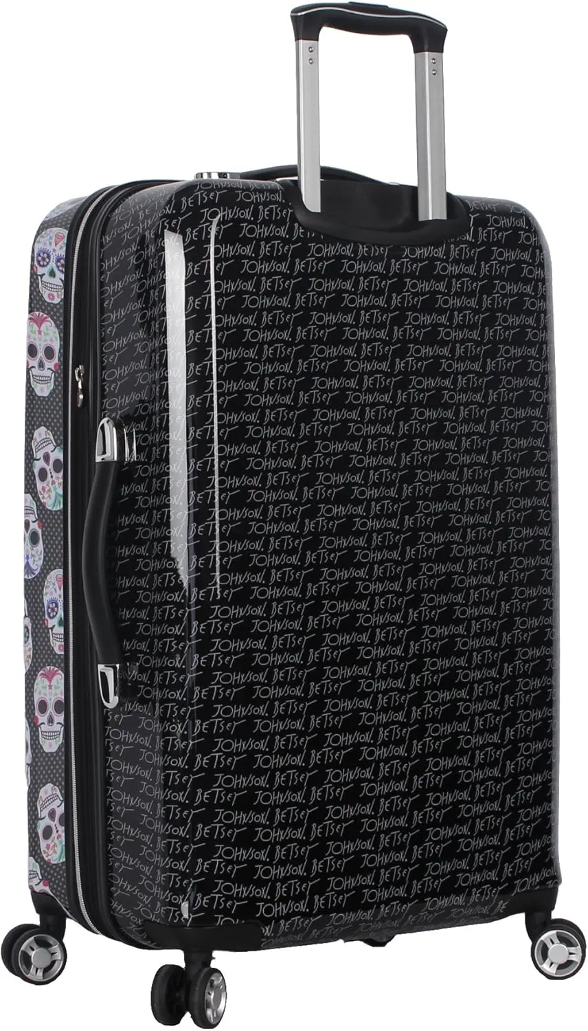 Betsey Johnson Designer Luggage Collection - Expandable 3 Piece Hardside Lightweight Spinner Suitcase Set - Travel Set includes 20-Inch Carry On, 26 inch and 30-Inch Checked Suitcase (Skull Party)