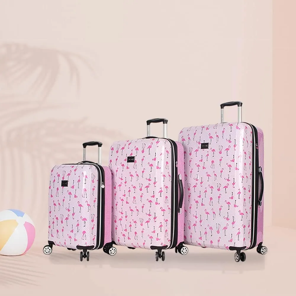 Betsey Johnson Luggage Hardside 3 Piece Set Suitcase With Spinner Wheels (20" 26" 30") (One Size, Flamingo Strut)