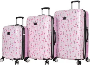 Betsey Johnson Luggage Hardside 3 Piece Set Suitcase With Spinner Wheels (20" 26" 30") (One Size, Flamingo Strut)