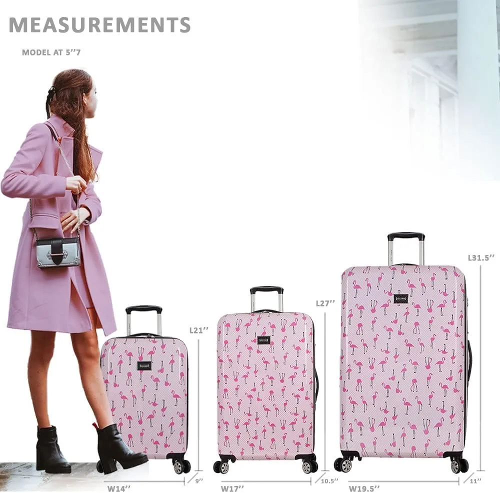 Betsey Johnson Luggage Hardside 3 Piece Set Suitcase With Spinner Wheels (20" 26" 30") (One Size, Flamingo Strut)