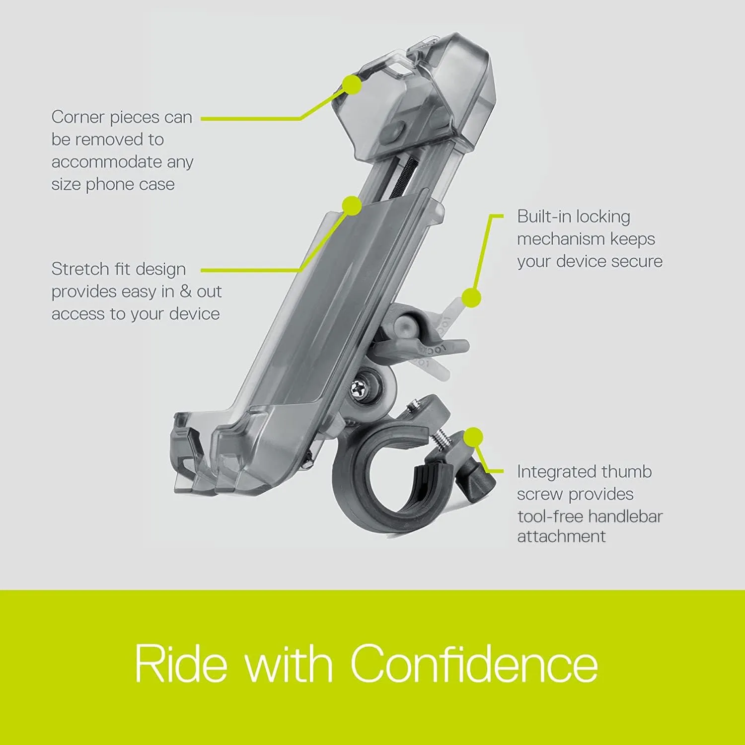 Bicycle Phone Mount By Delta Cycle - Lockable Bike Phone Mount Handlebar Adjusts To Any Size Bar - Fits Any Phone Or IPhone Up To 3.5" x 7.8" - Easily Accessible Bike Phone Holder