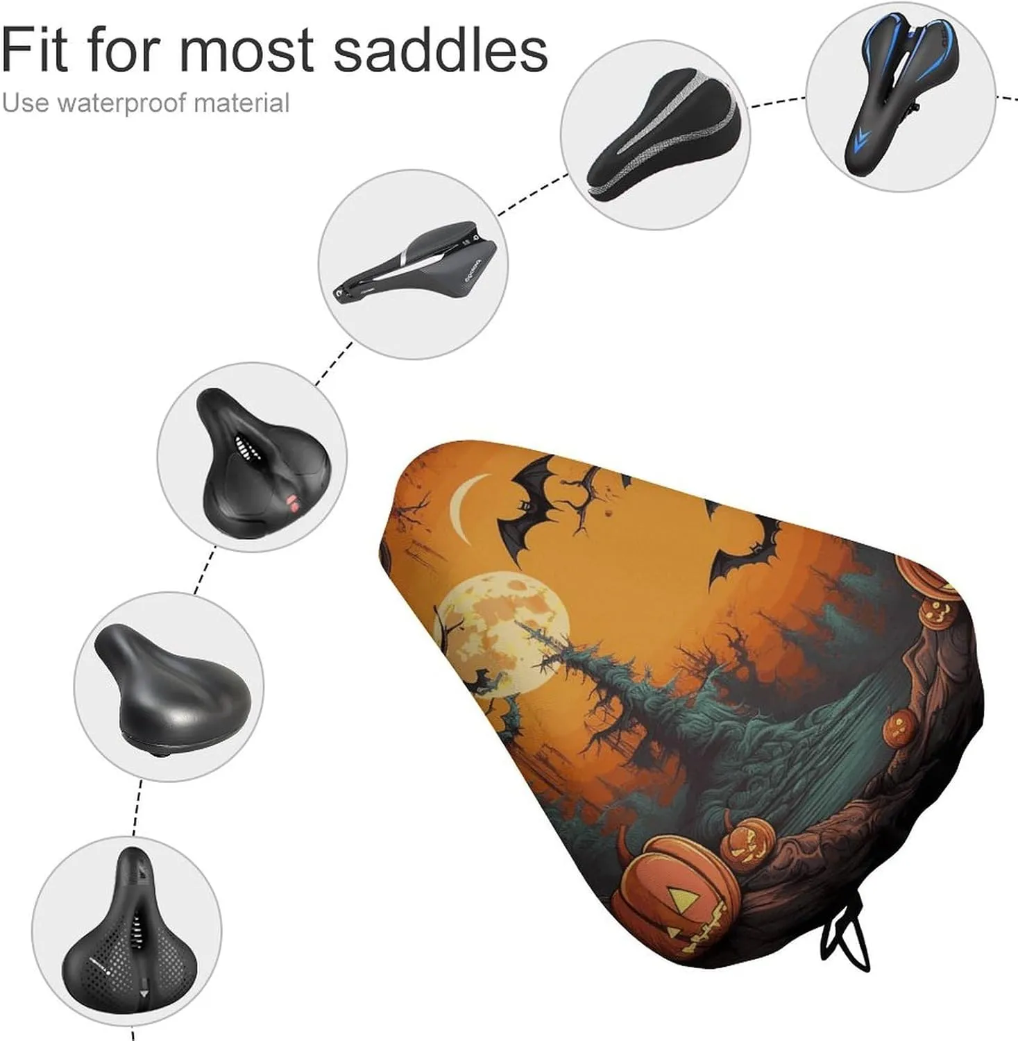 Bike Seat Cushion Comfort Washable Bike Seat Cover Green Leaves on Black Wall Waterproof Bicycle Seat Covers Outdoor and Indoor Cycling