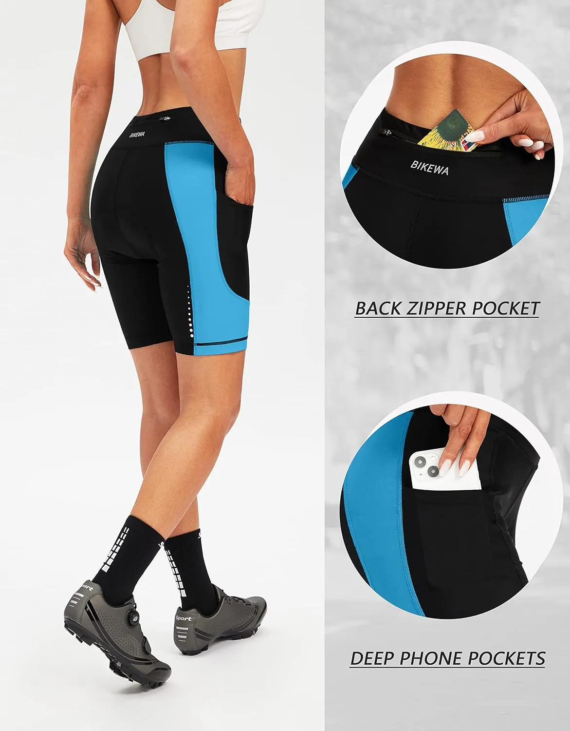 Bikewa Women's 4D Padded Bike Shorts Cycling Riding Road Biking Bicycle Cycle Shorts for Women Zipper Pockets