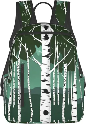 Birch Trees Print Laptop Backpack For Women Men Casual Daypack Bookbag For Work Business Outdoor Travel, Black, SB-122