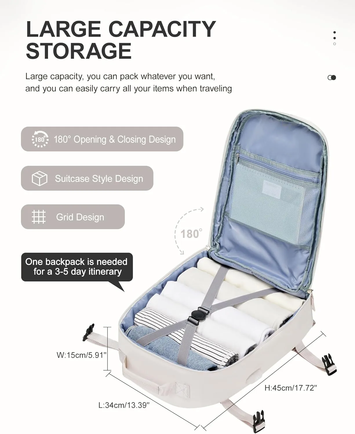 BJLFS Travel Backpack for Women Men, Carry on Backpack Flight Approved Item Bag,Casual Daypacks Cabin Bagage,Hiking Backpack Lightweight Rucksack, Business Laptop Backpack with USB Charger White