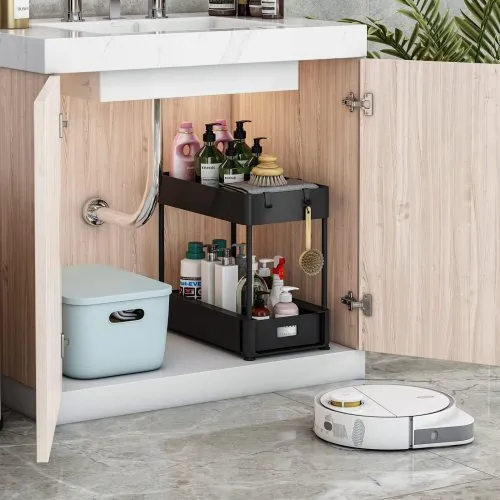 Black 2-Tier Under Sink Organizer – Space-Saving Storage Solution