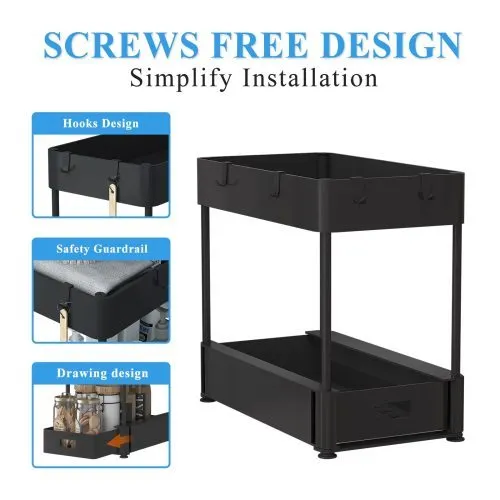 Black 2-Tier Under Sink Organizer – Space-Saving Storage Solution