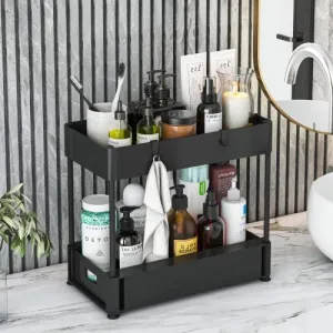 Black 2-Tier Under Sink Organizer – Space-Saving Storage Solution
