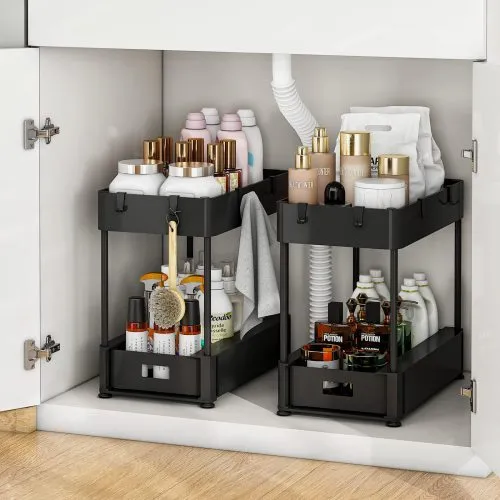 Black 2-Tier Under Sink Organizer – Space-Saving Storage Solution