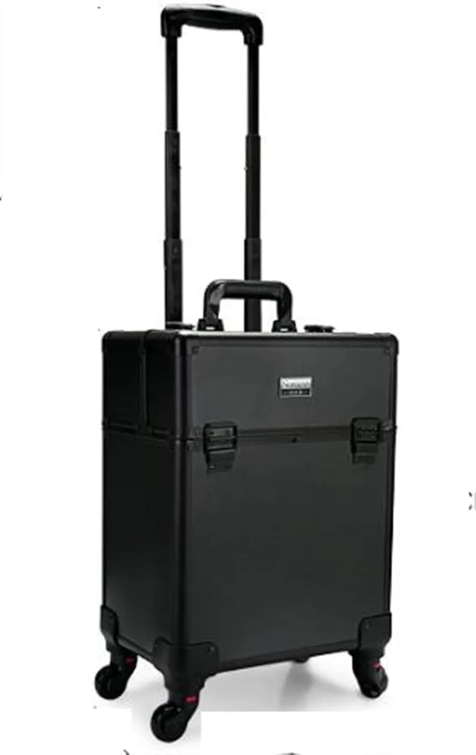 Black 22" Expandable Cosmetic Case with 360-Degree Spinner Wheels, Zipper Closure, Travel Makeup Case