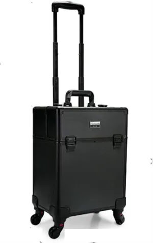 Black 22" Expandable Cosmetic Case with 360-Degree Spinner Wheels, Zipper Closure, Travel Makeup Case