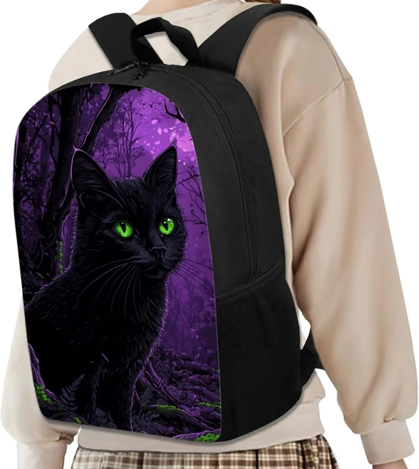 Black Cat Girls Backpack and Lunch Bag Set Preschool School Bookbag Water Resistant Lightweight Bookbag for Kindergarten Elementary Back to School Gifts for Students
