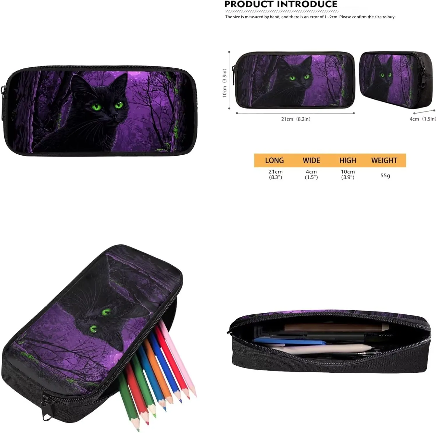 Black Cat Girls Backpack and Lunch Bag Set Preschool School Bookbag Water Resistant Lightweight Bookbag for Kindergarten Elementary Back to School Gifts for Students
