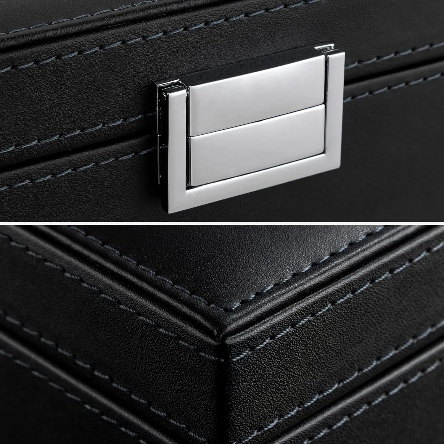 Black Jewelry Box Organizer 2 Layers Large Mirror PU Leather Jewelry Storage Case Drawer with Removable Display Tray for Necklace Earrings Rings Bracelets
