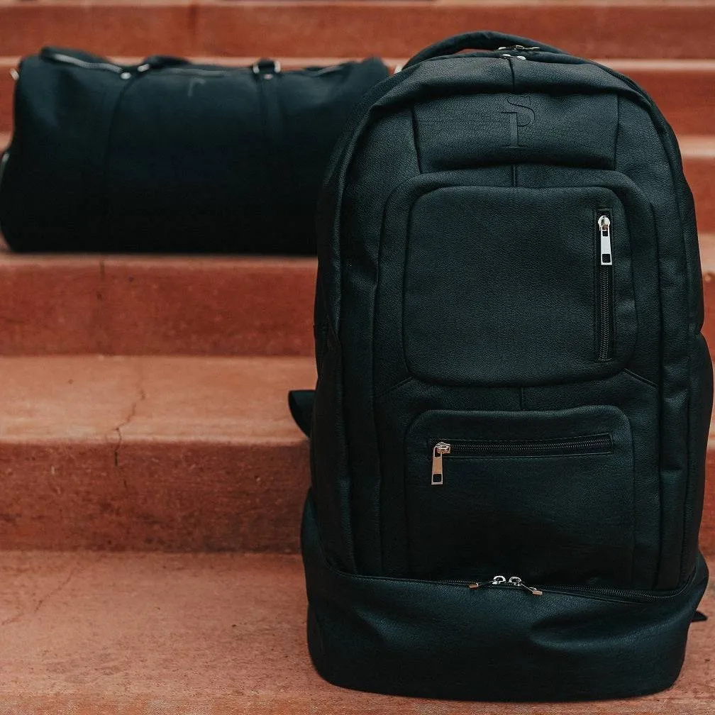 Black Leather XL Signature Bag Set (XL Signature Backpack and Duffle Bag)