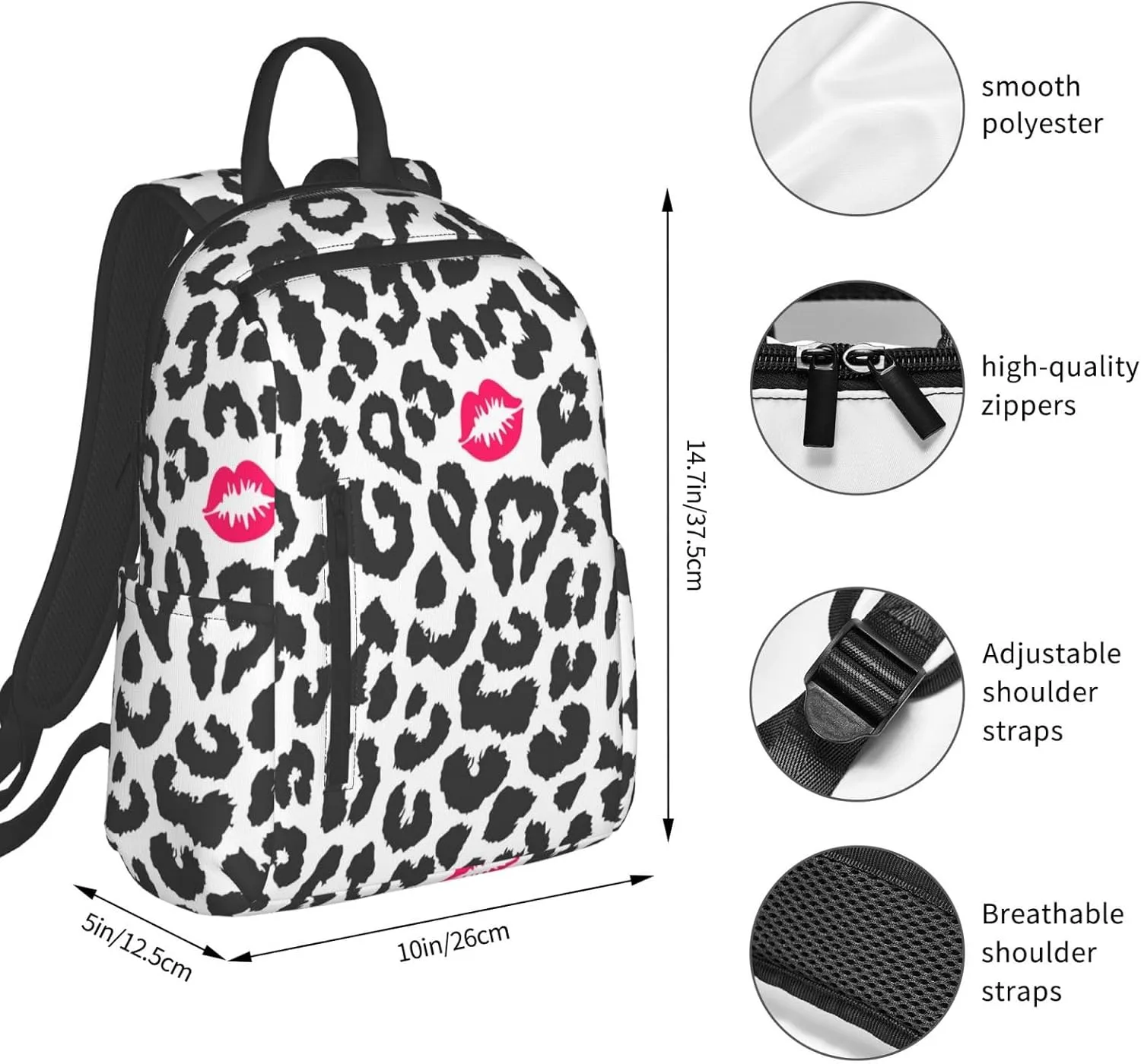 Black White Animal Leopard Print Backpacks 15 Inch Laptop Backpack Multipurpose Double Shoulder Bag for Men Women Gifts