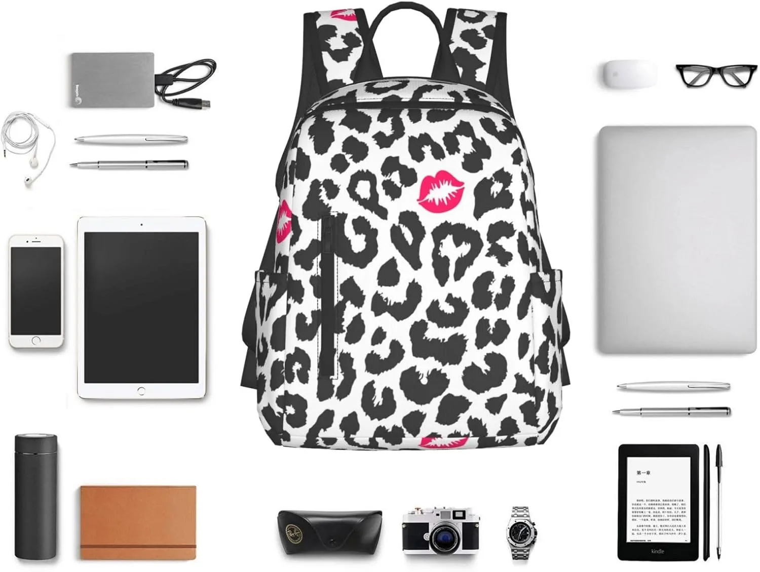 Black White Animal Leopard Print Backpacks 15 Inch Laptop Backpack Multipurpose Double Shoulder Bag for Men Women Gifts