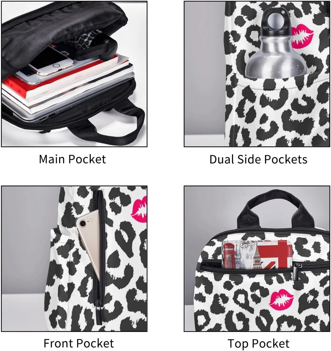 Black White Animal Leopard Print Backpacks 15 Inch Laptop Backpack Multipurpose Double Shoulder Bag for Men Women Gifts